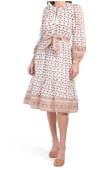 𝅺cleobella Artisan Crafted Woodblock Print Blakely Midi Dress - Picture 1 of 12